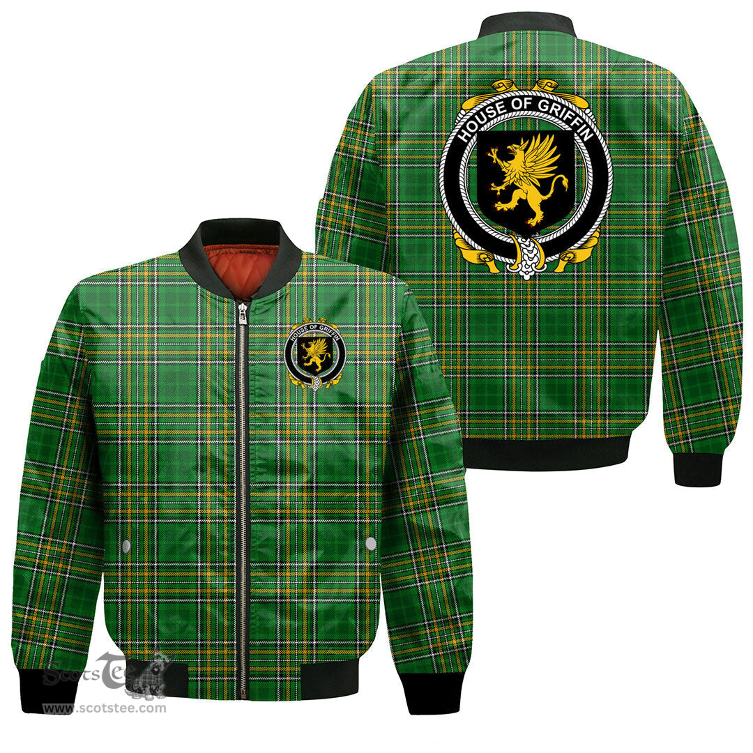 Irish House of GRIFFIN Coat of Arms Family Crest Ireland Bomber Jacket Irish National Tartan Irish County Jacket