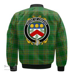 Irish House of CREAGH Coat of Arms Family Crest Ireland Bomber Jacket Irish National Tartan Irish County Jacket