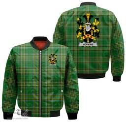 Irish Hopkins Coat of Arms Family Crest Ireland Bomber Jacket Irish National Tartan Irish County Jacket