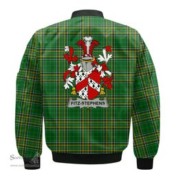 Irish Fitz Stephens Coat of Arms Family Crest Ireland Bomber Jacket Irish National Tartan Irish County Jacket