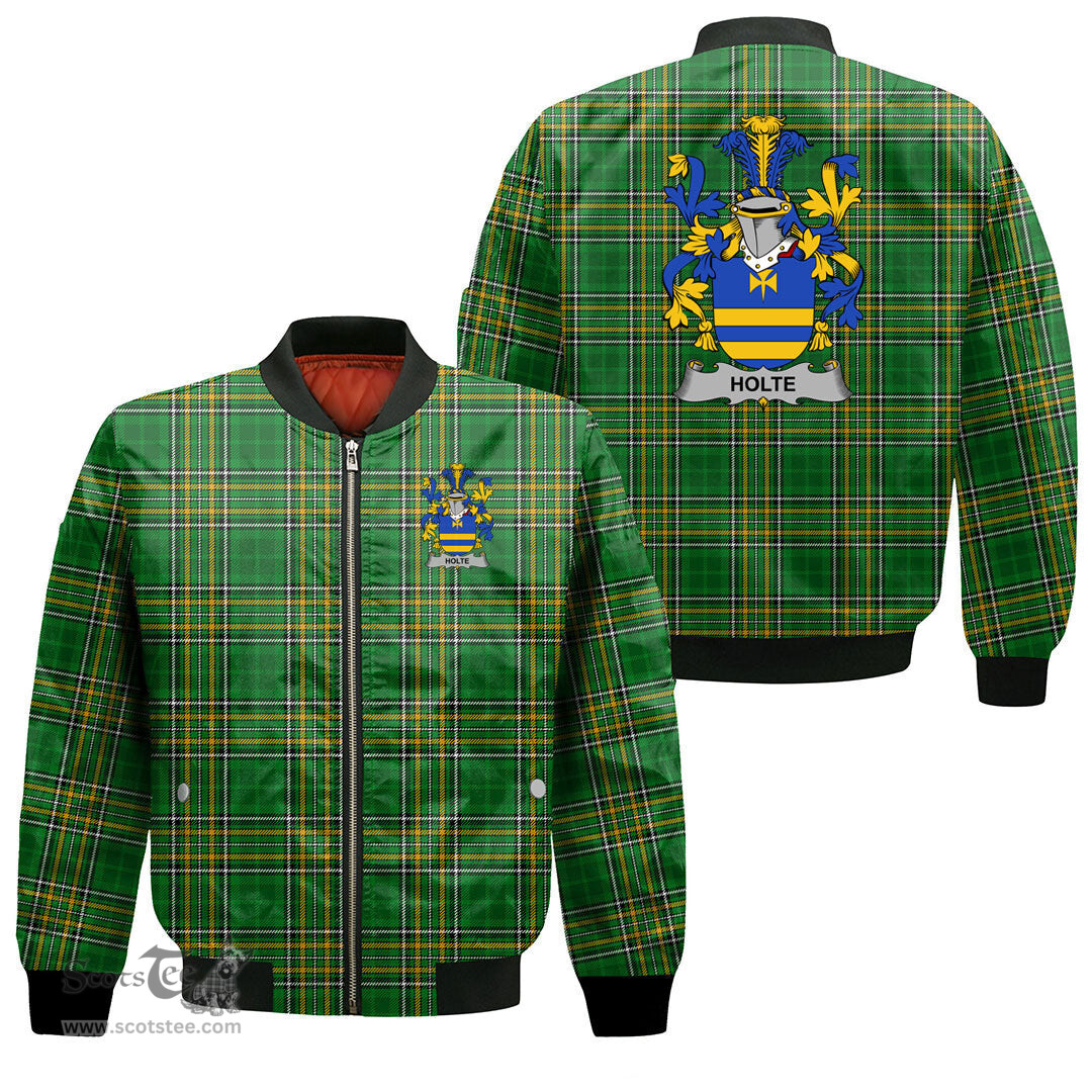 Irish Holte or Holt Coat of Arms Family Crest Ireland Bomber Jacket Irish National Tartan Irish County Jacket