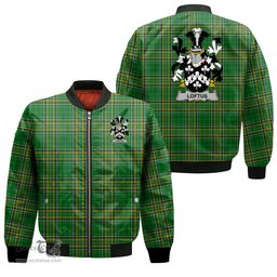 Irish Loftus Coat of Arms Family Crest Ireland Bomber Jacket Irish National Tartan Irish County Jacket