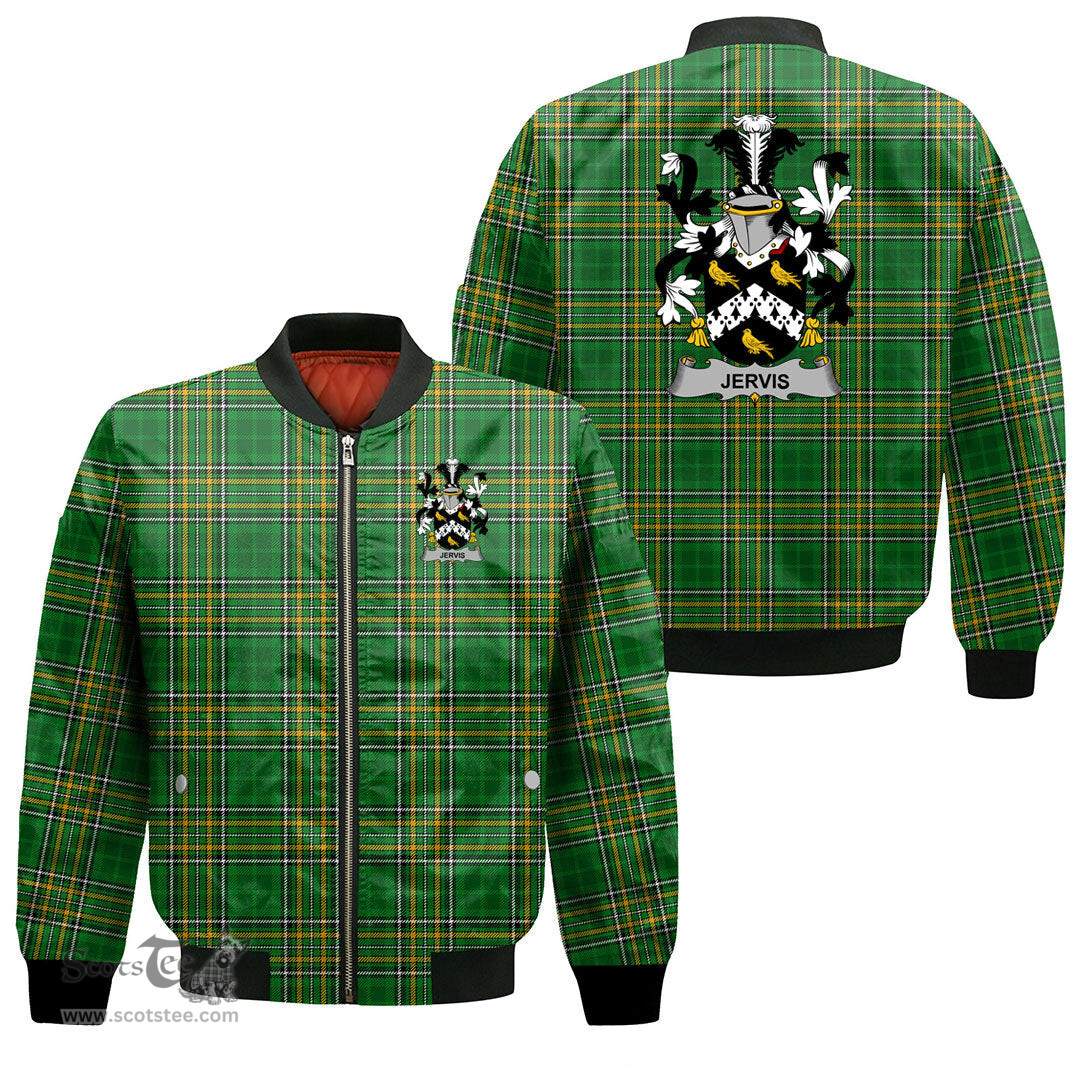 Irish Jervis or Jarvis Coat of Arms Family Crest Ireland Bomber Jacket Irish National Tartan Irish County Jacket