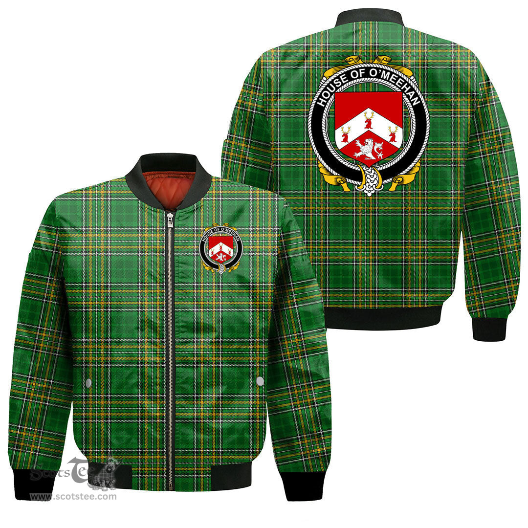 Irish House of O MEEHAN Coat of Arms Family Crest Ireland Bomber Jacket Irish National Tartan Irish County Jacket
