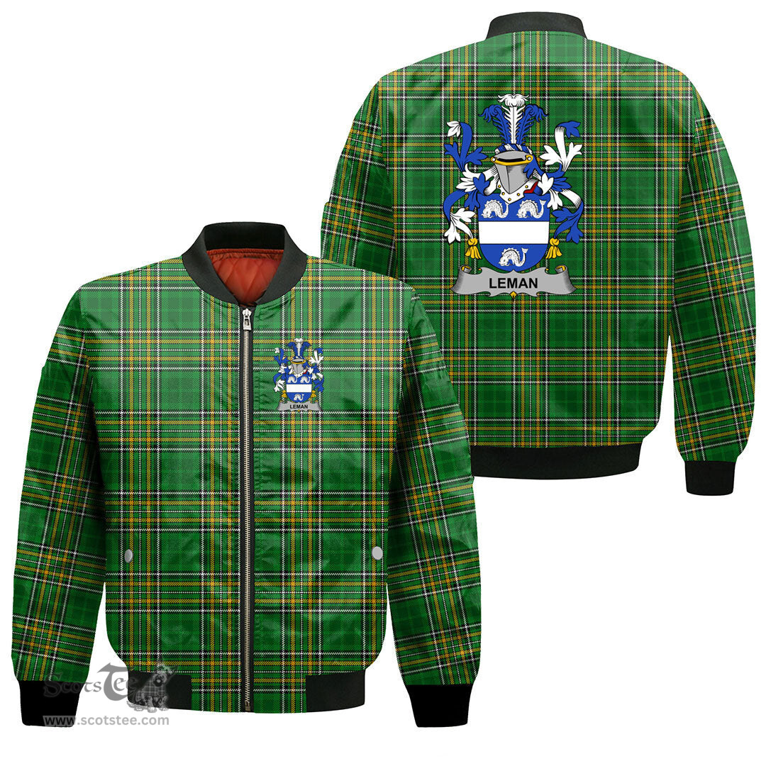Irish Leman or Lemon Coat of Arms Family Crest Ireland Bomber Jacket Irish National Tartan Irish County Jacket