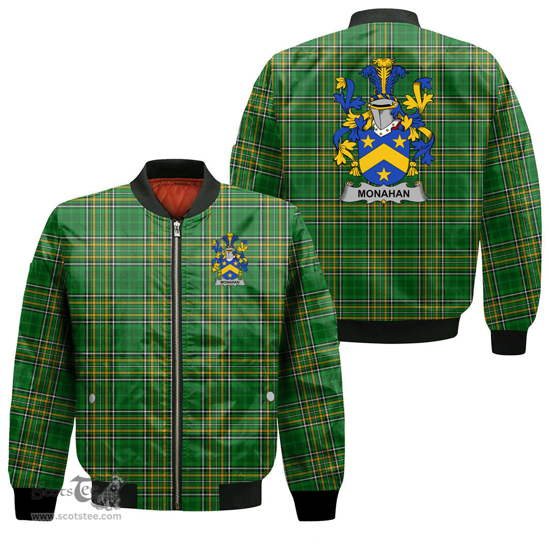 Irish Monahan or O Monaghan Coat of Arms Family Crest Ireland Bomber Jacket Irish National Tartan Irish County Jacket