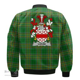 Irish Lucas or Luke Coat of Arms Family Crest Ireland Bomber Jacket Irish National Tartan Irish County Jacket