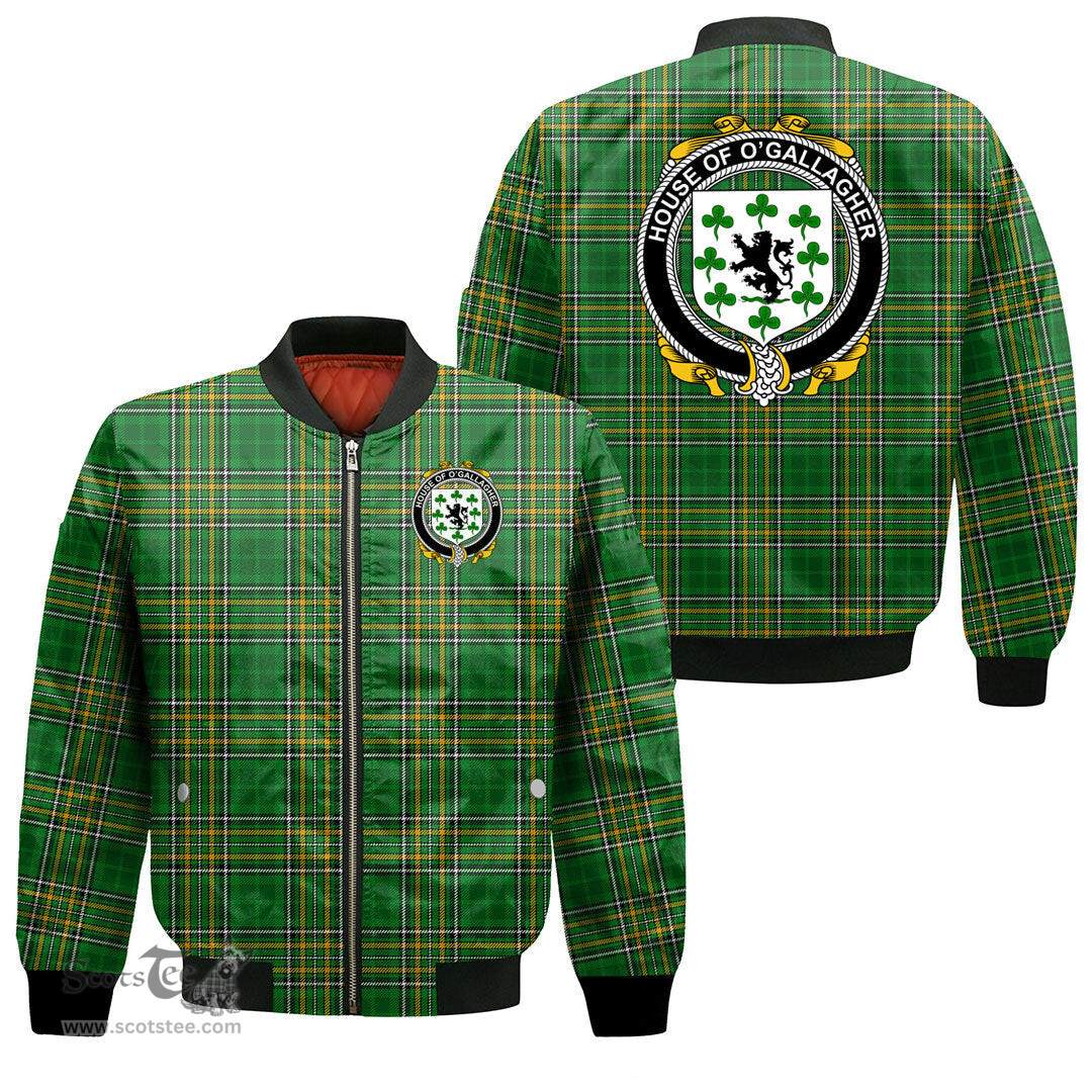 Irish House of O GALLAGHER Coat of Arms Family Crest Ireland Bomber Jacket Irish National Tartan Irish County Jacket