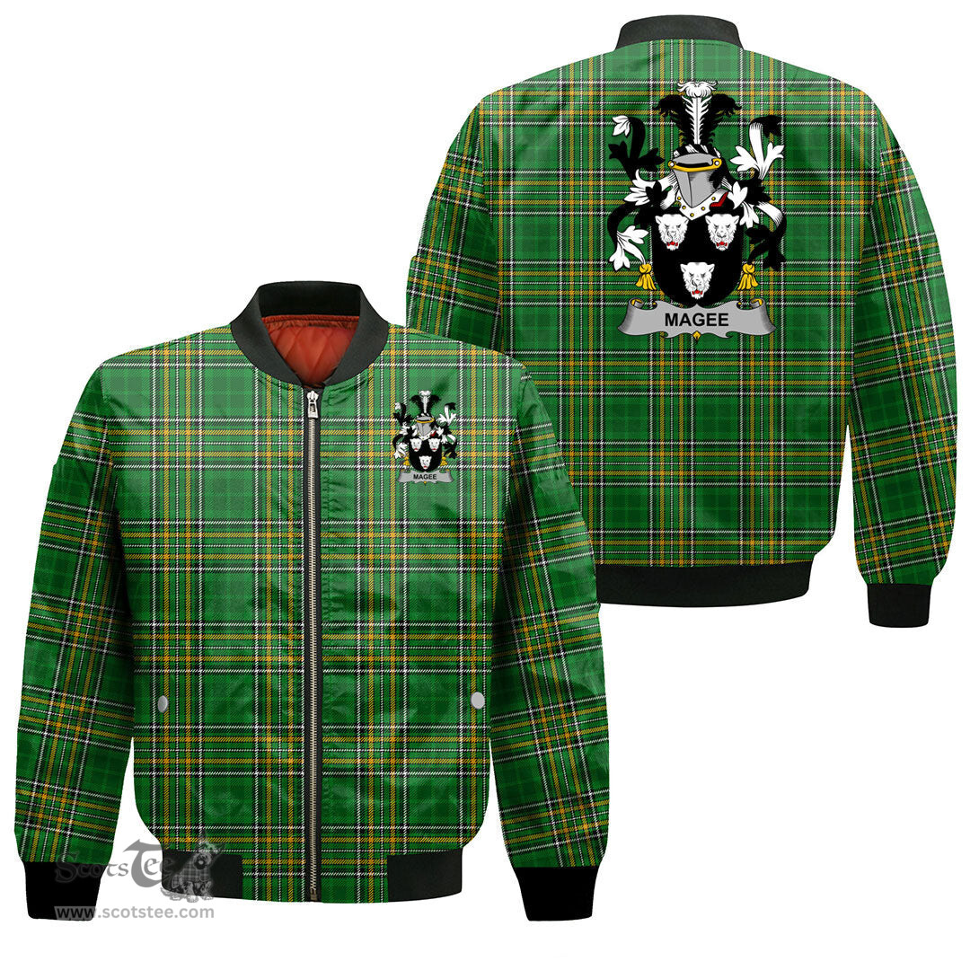 Irish Magee or McGee Coat of Arms Family Crest Ireland Bomber Jacket Irish National Tartan Irish County Jacket