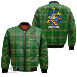 Irish Hunt Coat of Arms Family Crest Ireland Bomber Jacket Irish National Tartan Irish County Jacket