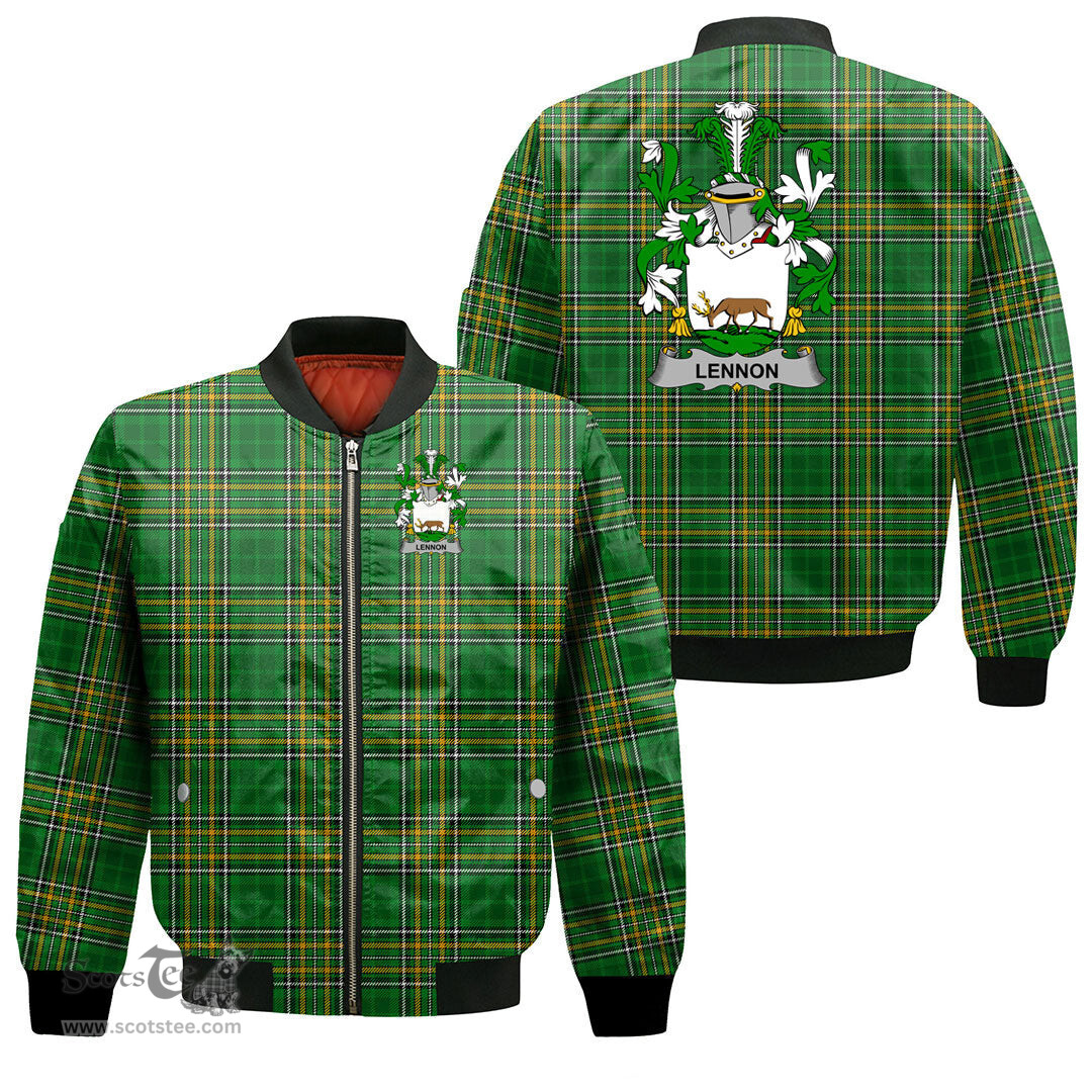 Irish Lennon or O Lennon Coat of Arms Family Crest Ireland Bomber Jacket Irish National Tartan Irish County Jacket