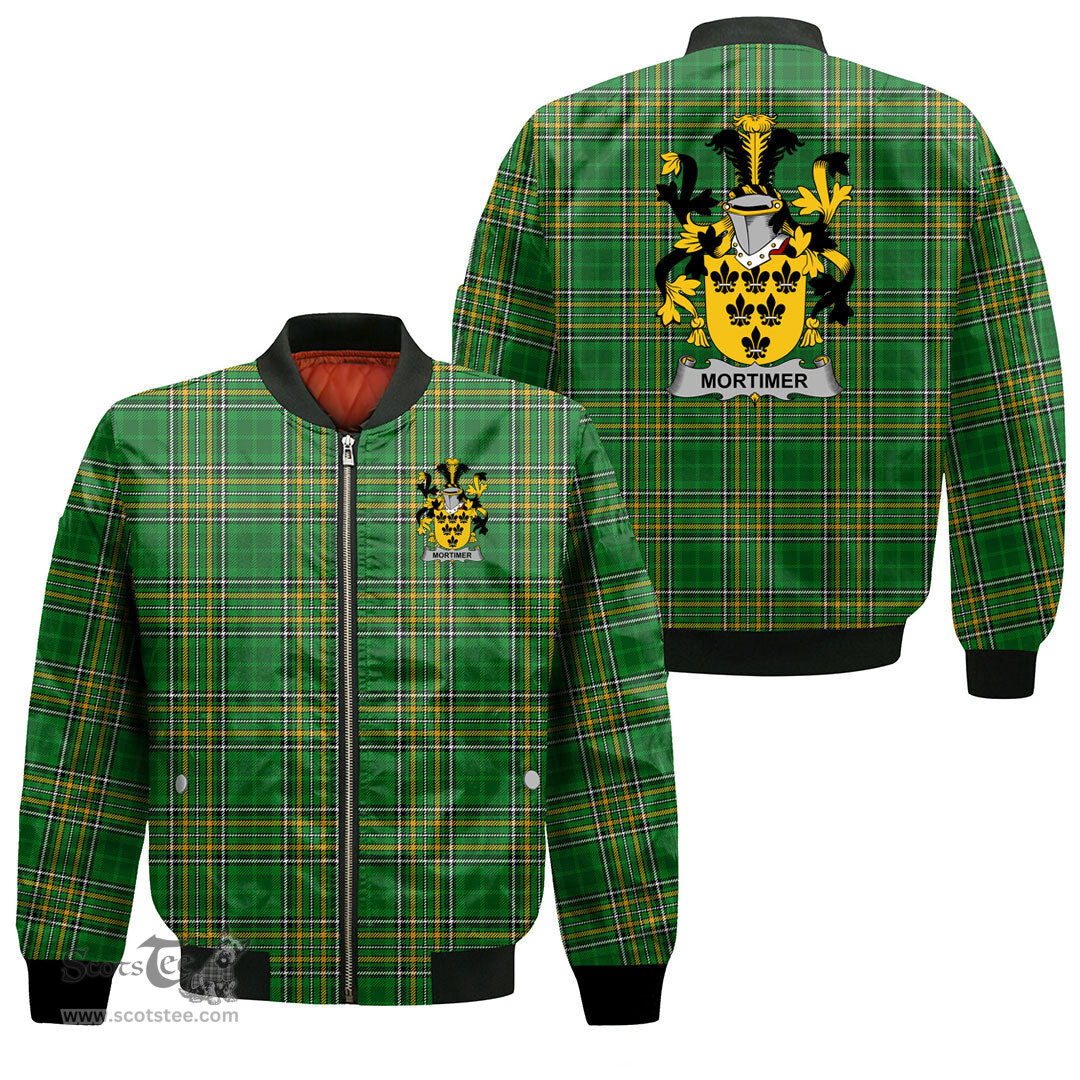 Irish Mortimer Coat of Arms Family Crest Ireland Bomber Jacket Irish National Tartan Irish County Jacket