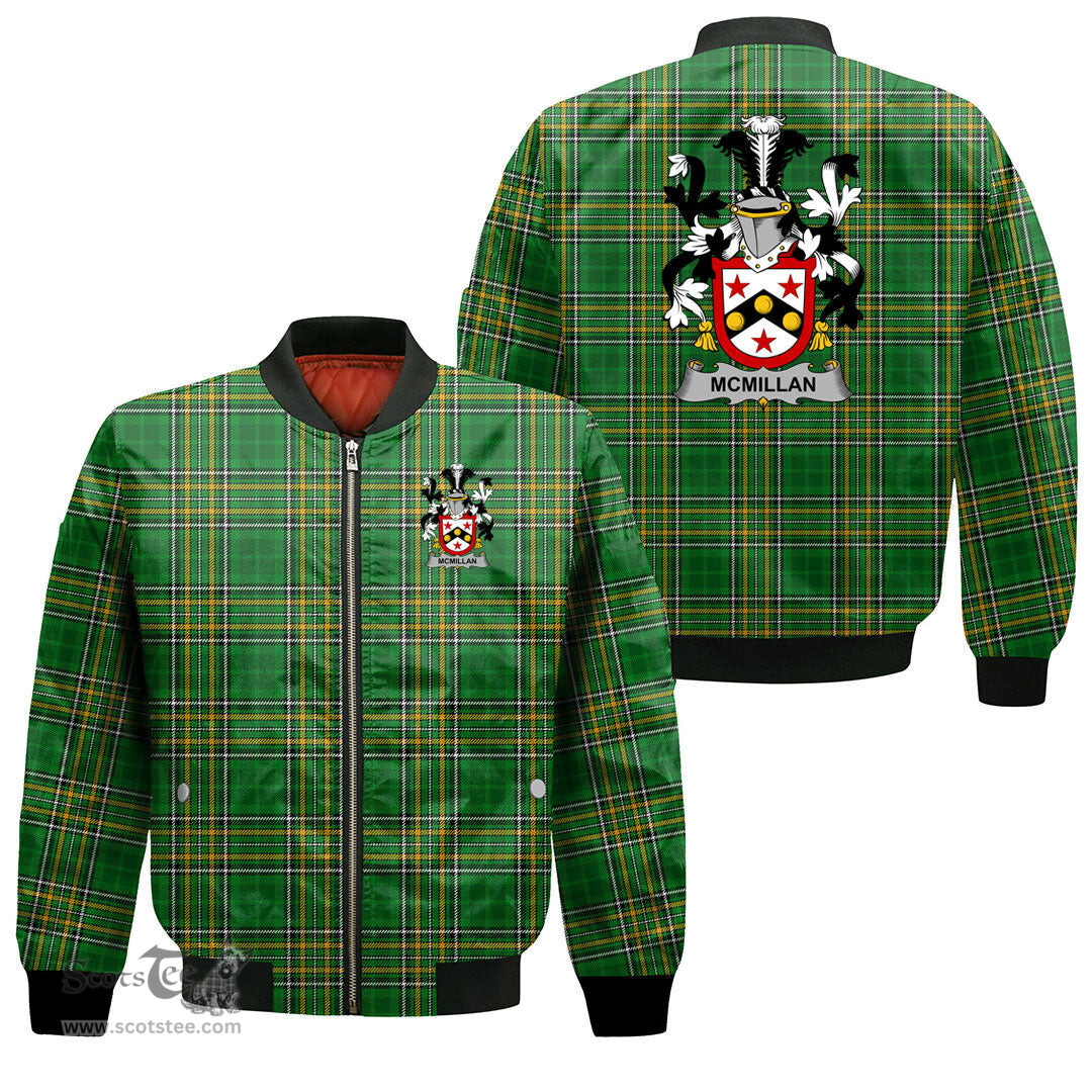 Irish McMillan Coat of Arms Family Crest Ireland Bomber Jacket Irish National Tartan Irish County Jacket