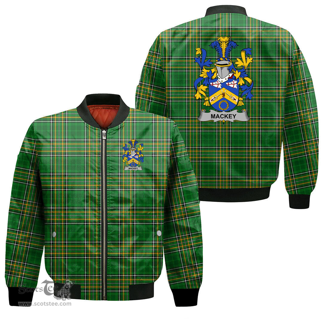 Irish Mackey Coat of Arms Family Crest Ireland Bomber Jacket Irish National Tartan Irish County Jacket