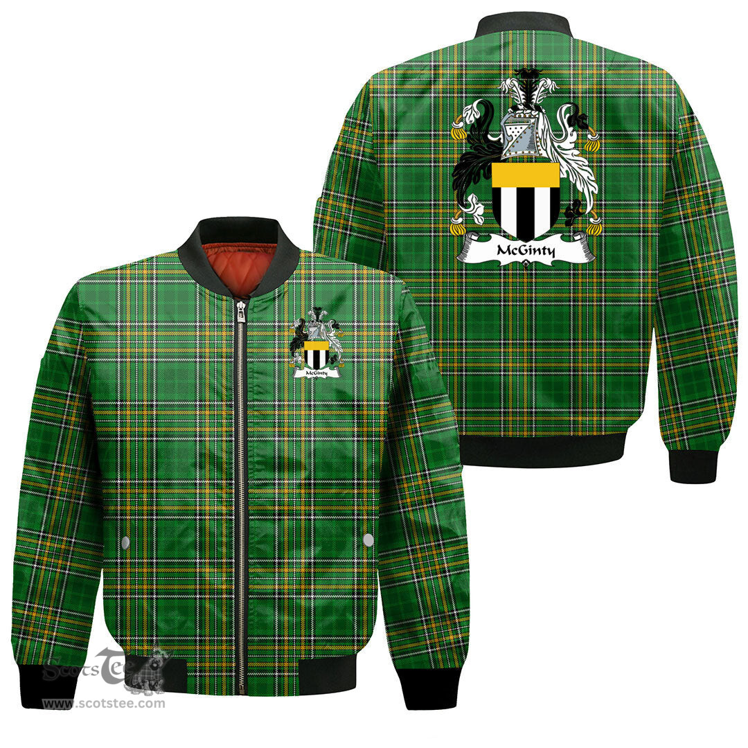 Irish McGinty Coat of Arms Family Crest Ireland Bomber Jacket Irish National Tartan Irish County Jacket