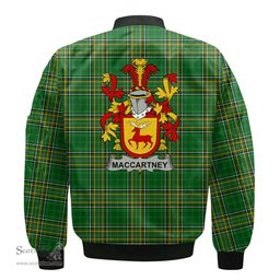 Irish McCartney or MacCartney Coat of Arms Family Crest Ireland Bomber Jacket Irish National Tartan Irish County Jacket