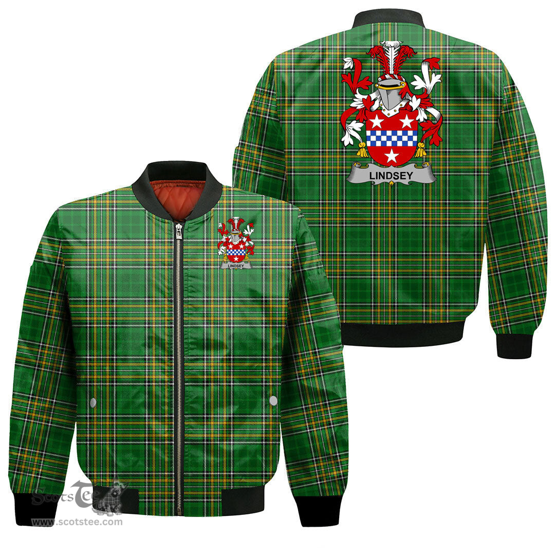 Irish Lindsey Coat of Arms Family Crest Ireland Bomber Jacket Irish National Tartan Irish County Jacket