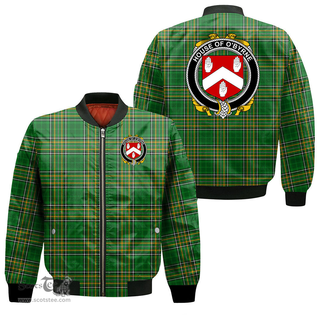 Irish House of O BYRNE Coat of Arms Family Crest Ireland Bomber Jacket Irish National Tartan Irish County Jacket