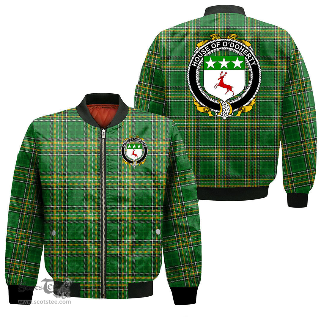 Irish House of O DOHERTY Coat of Arms Family Crest Ireland Bomber Jacket Irish National Tartan Irish County Jacket