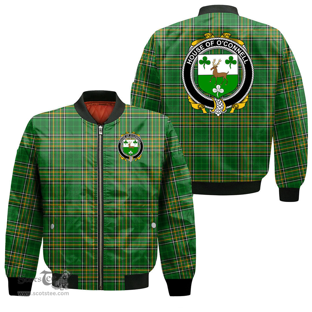 Irish House of O CONNELL Coat of Arms Family Crest Ireland Bomber Jacket Irish National Tartan Irish County Jacket