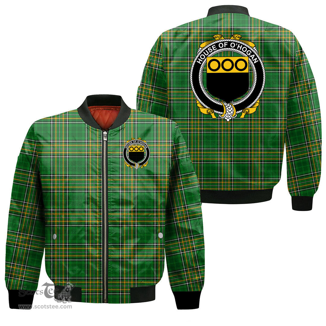 Irish House of O HOGAN Coat of Arms Family Crest Ireland Bomber Jacket Irish National Tartan Irish County Jacket