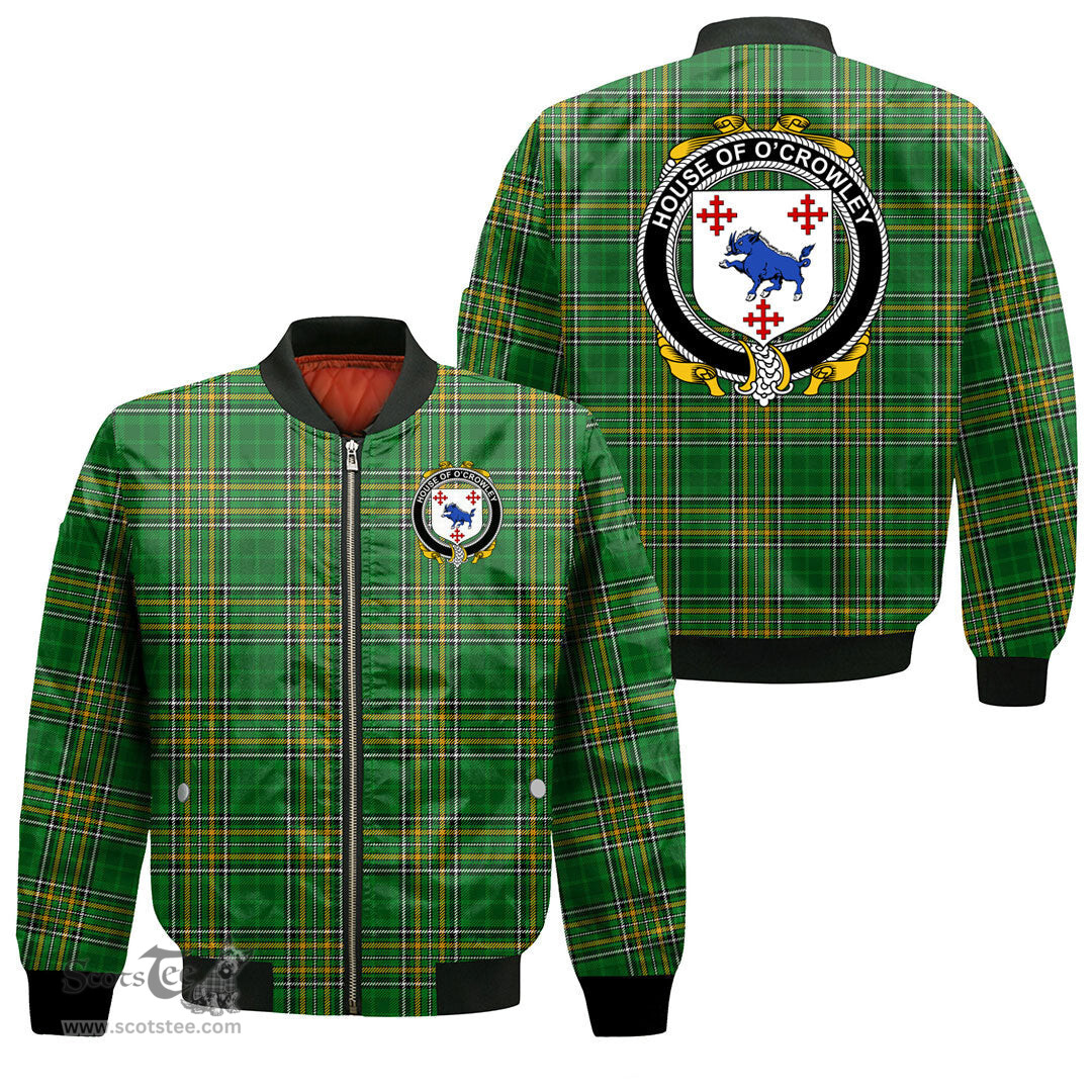Irish House of O CROWLEY Coat of Arms Family Crest Ireland Bomber Jacket Irish National Tartan Irish County Jacket