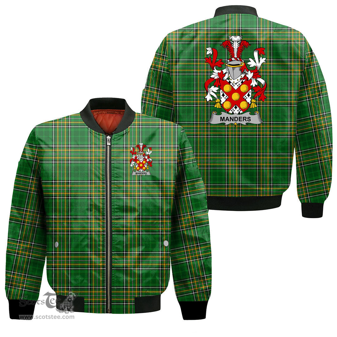 Irish Manders Coat of Arms Family Crest Ireland Bomber Jacket Irish National Tartan Irish County Jacket