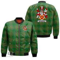 Irish Manders Coat of Arms Family Crest Ireland Bomber Jacket Irish National Tartan Irish County Jacket
