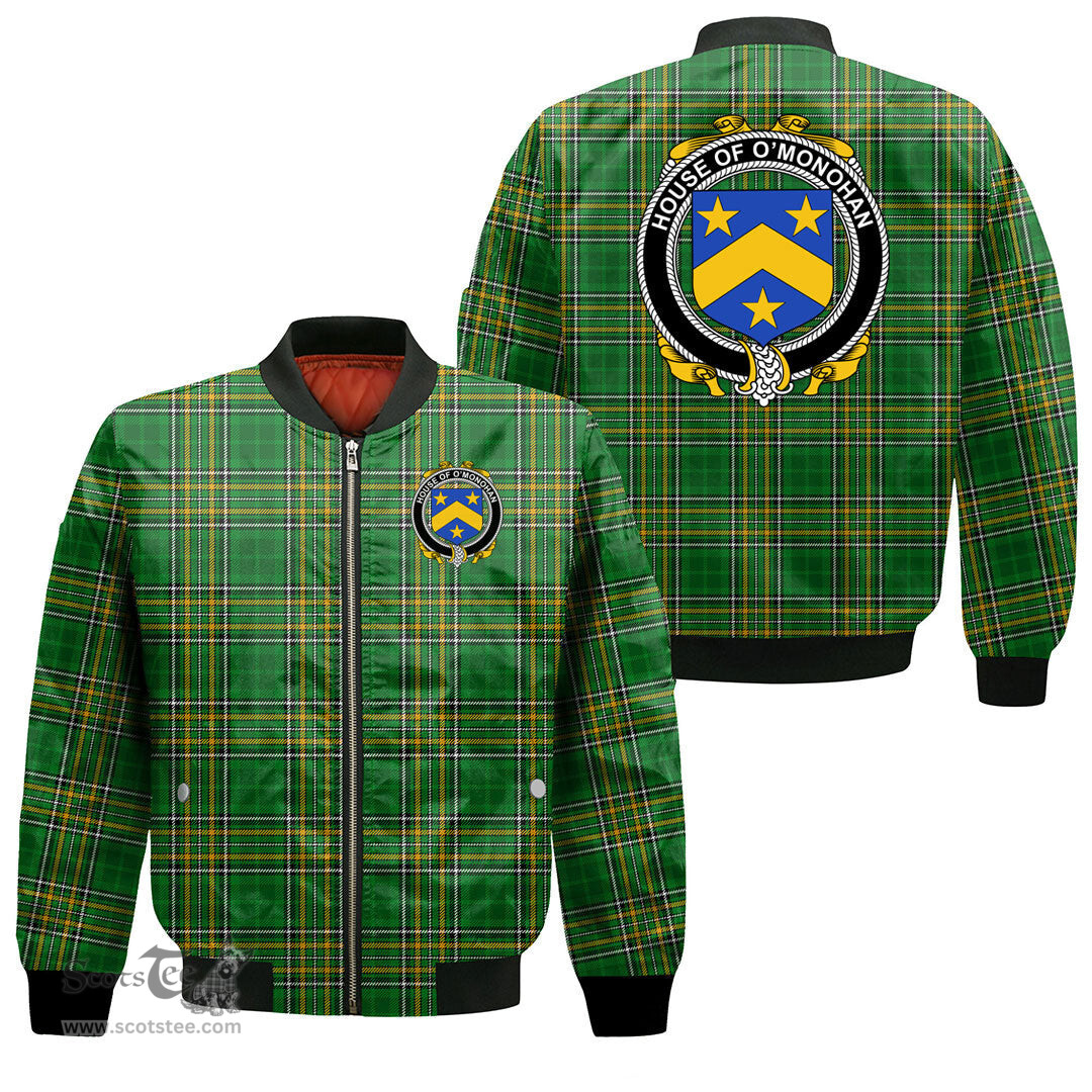 Irish House of O MONOHAN Coat of Arms Family Crest Ireland Bomber Jacket Irish National Tartan Irish County Jacket