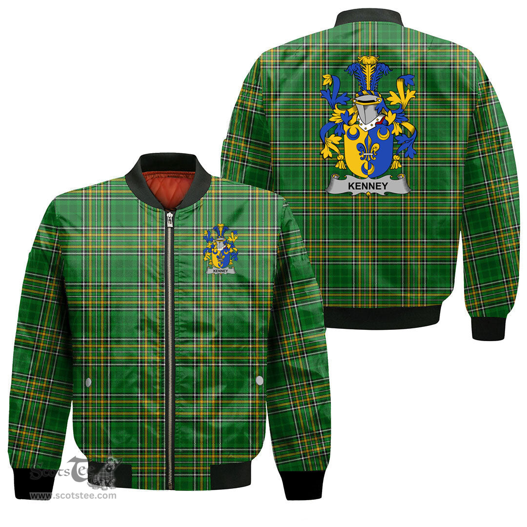 Irish Kenney or O Kenny Coat of Arms Family Crest Ireland Bomber Jacket Irish National Tartan Irish County Jacket