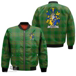 Irish Kenney or O Kenny Coat of Arms Family Crest Ireland Bomber Jacket Irish National Tartan Irish County Jacket