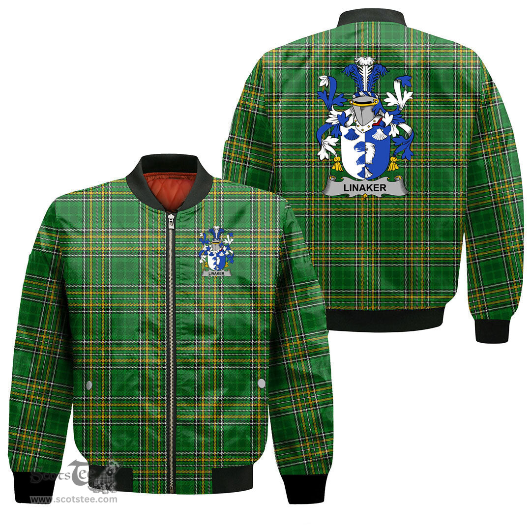 Irish Linaker Coat of Arms Family Crest Ireland Bomber Jacket Irish National Tartan Irish County Jacket
