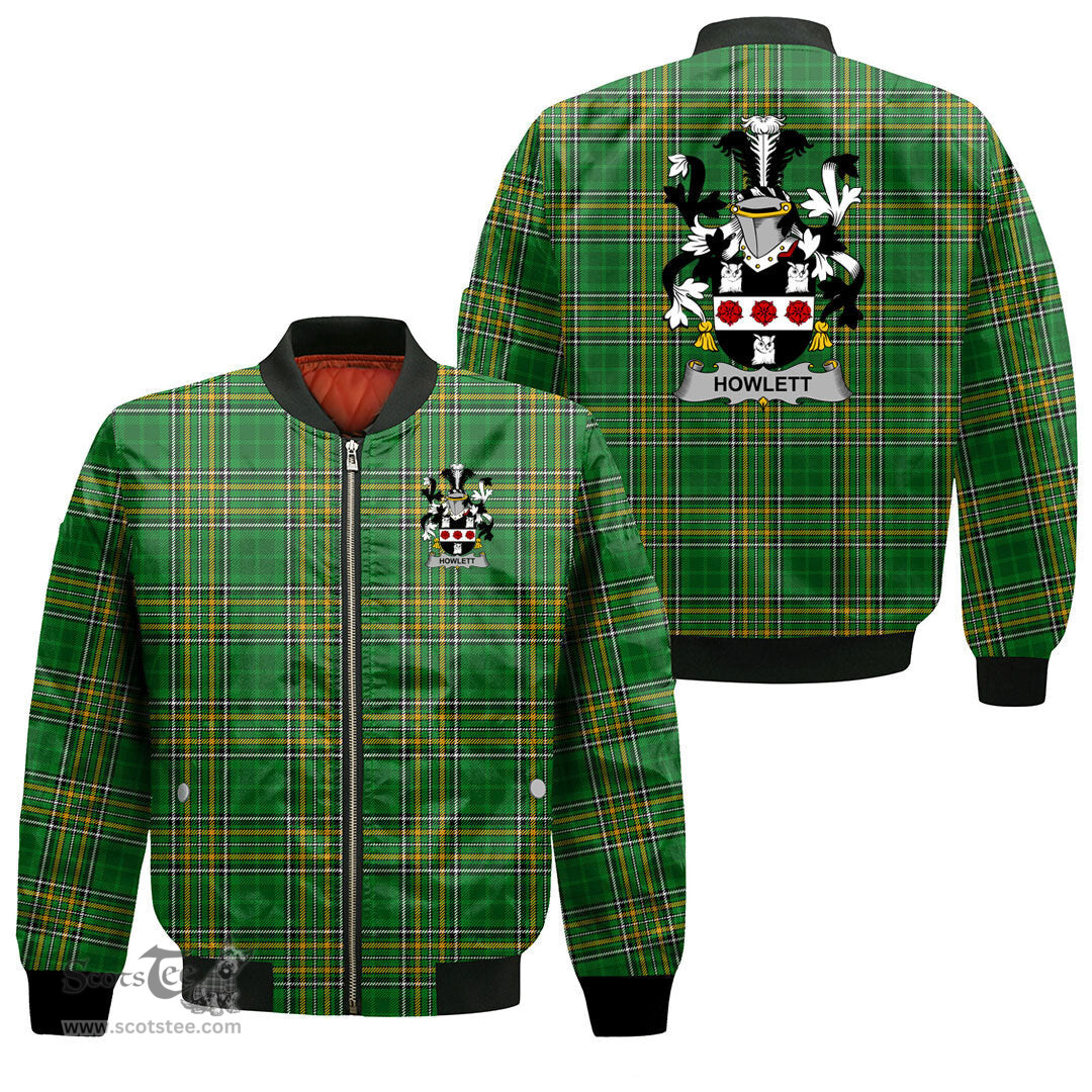 Irish Howlett or Hewlett Coat of Arms Family Crest Ireland Bomber Jacket Irish National Tartan Irish County Jacket