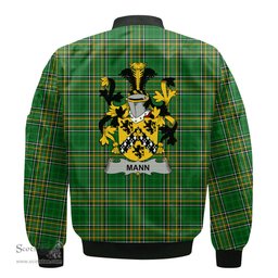 Irish Mann Coat of Arms Family Crest Ireland Bomber Jacket Irish National Tartan Irish County Jacket