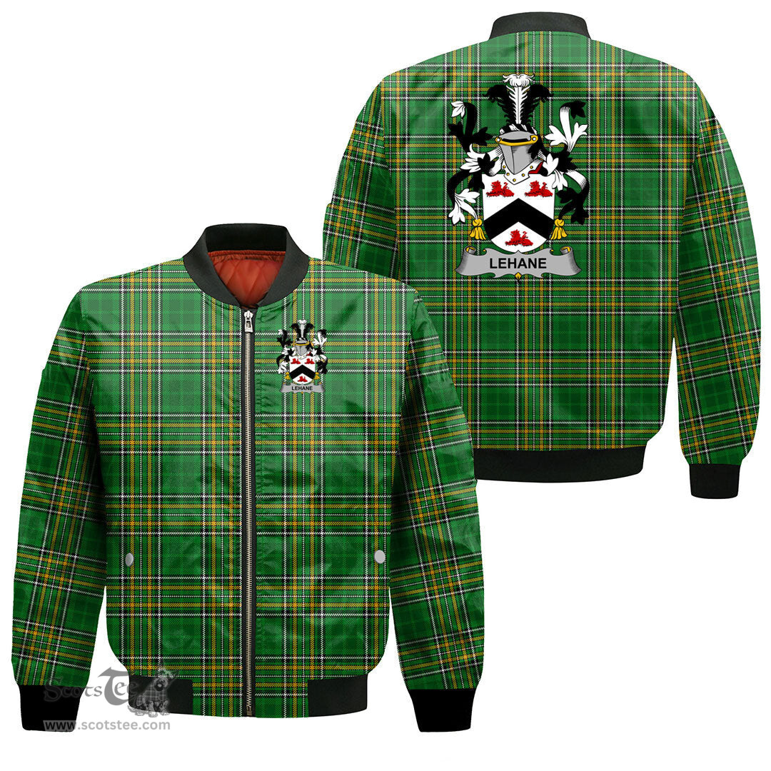 Irish Lehane or O Lehane Coat of Arms Family Crest Ireland Bomber Jacket Irish National Tartan Irish County Jacket