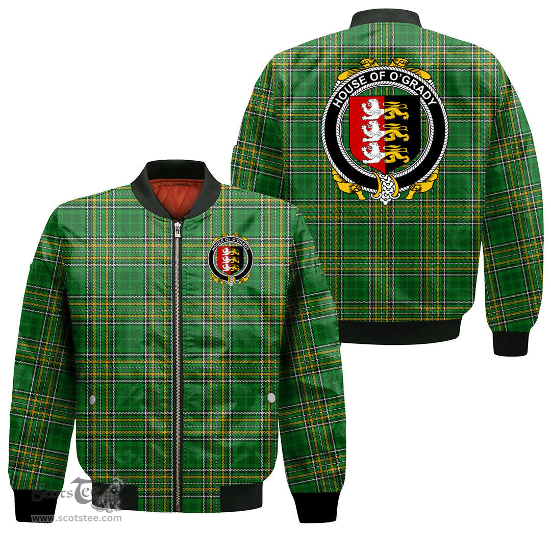Irish House of O GRADY Coat of Arms Family Crest Ireland Bomber Jacket Irish National Tartan Irish County Jacket