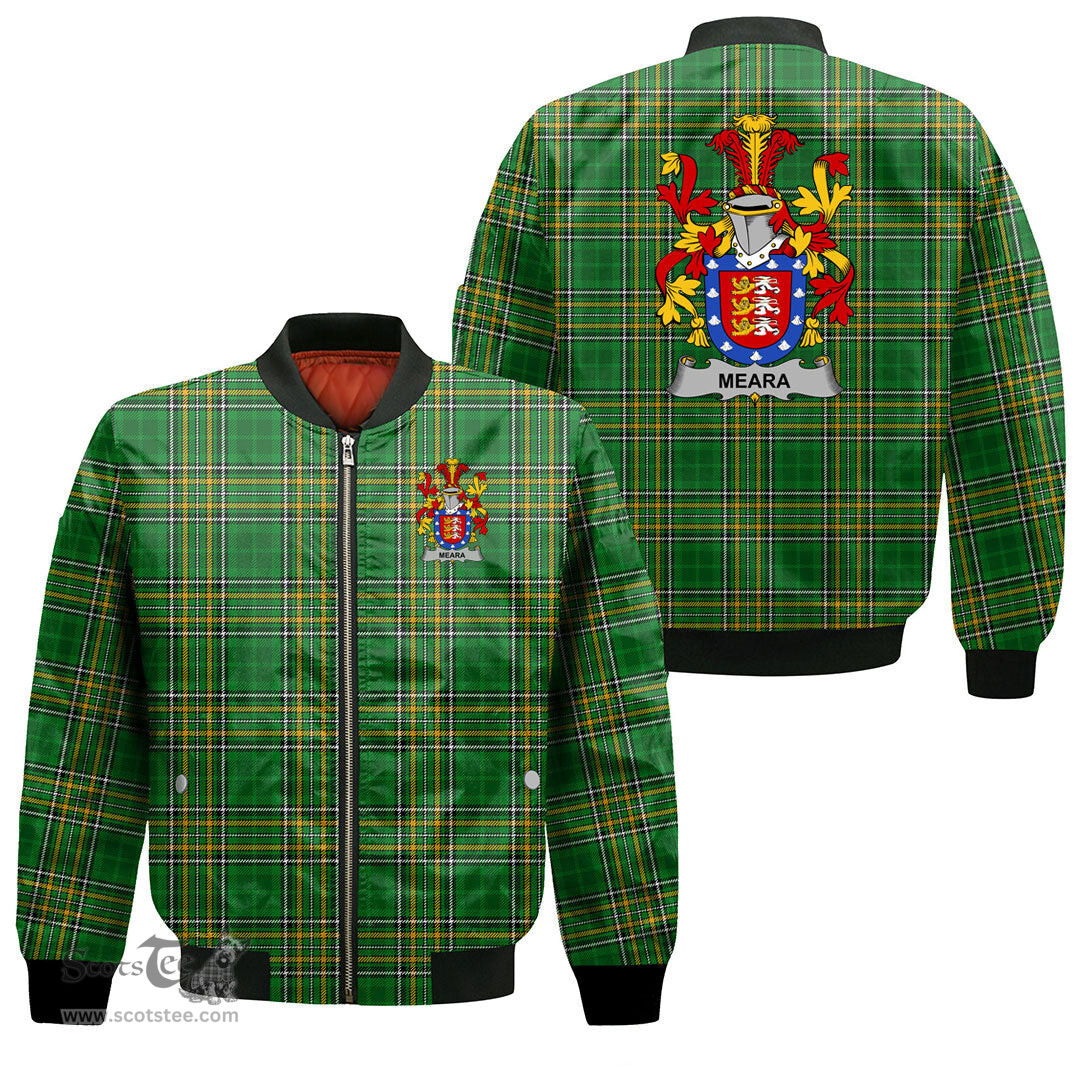 Irish Meara or O Mara Coat of Arms Family Crest Ireland Bomber Jacket Irish National Tartan Irish County Jacket