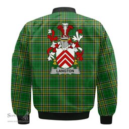 Irish Langton Coat of Arms Family Crest Ireland Bomber Jacket Irish National Tartan Irish County Jacket