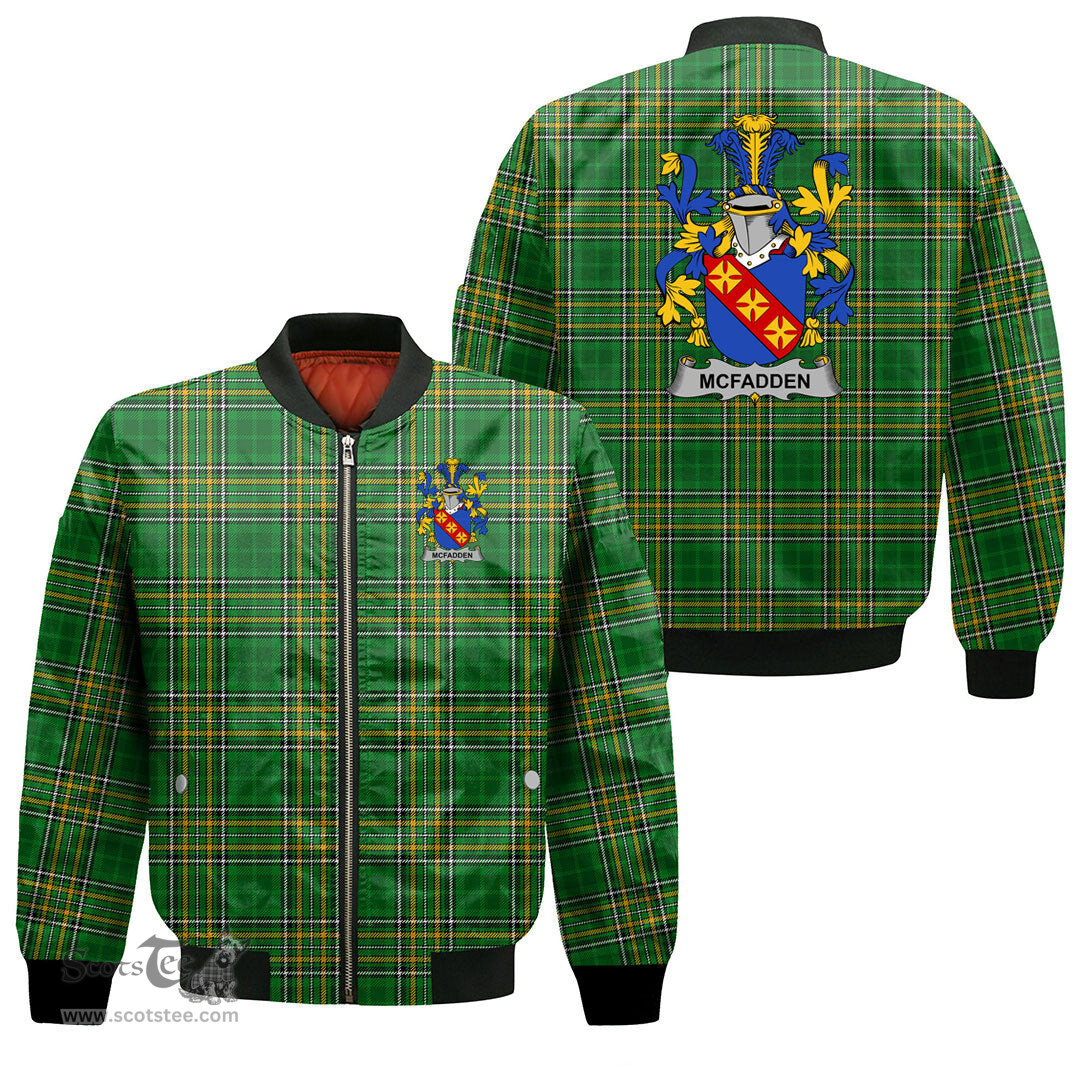 Irish McFadden or McFadyen Coat of Arms Family Crest Ireland Bomber Jacket Irish National Tartan Irish County Jacket
