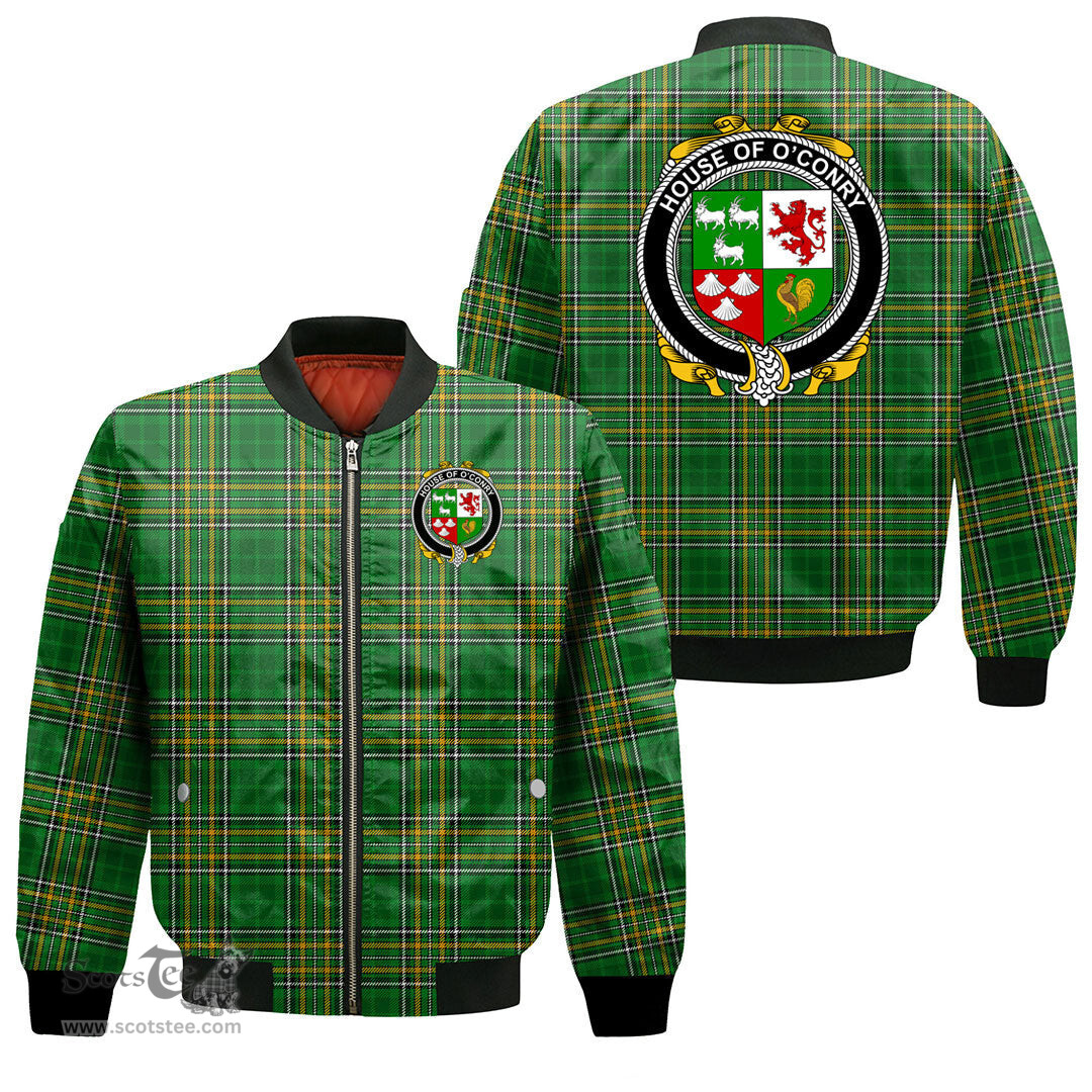 Irish House of O CONRY Coat of Arms Family Crest Ireland Bomber Jacket Irish National Tartan Irish County Jacket
