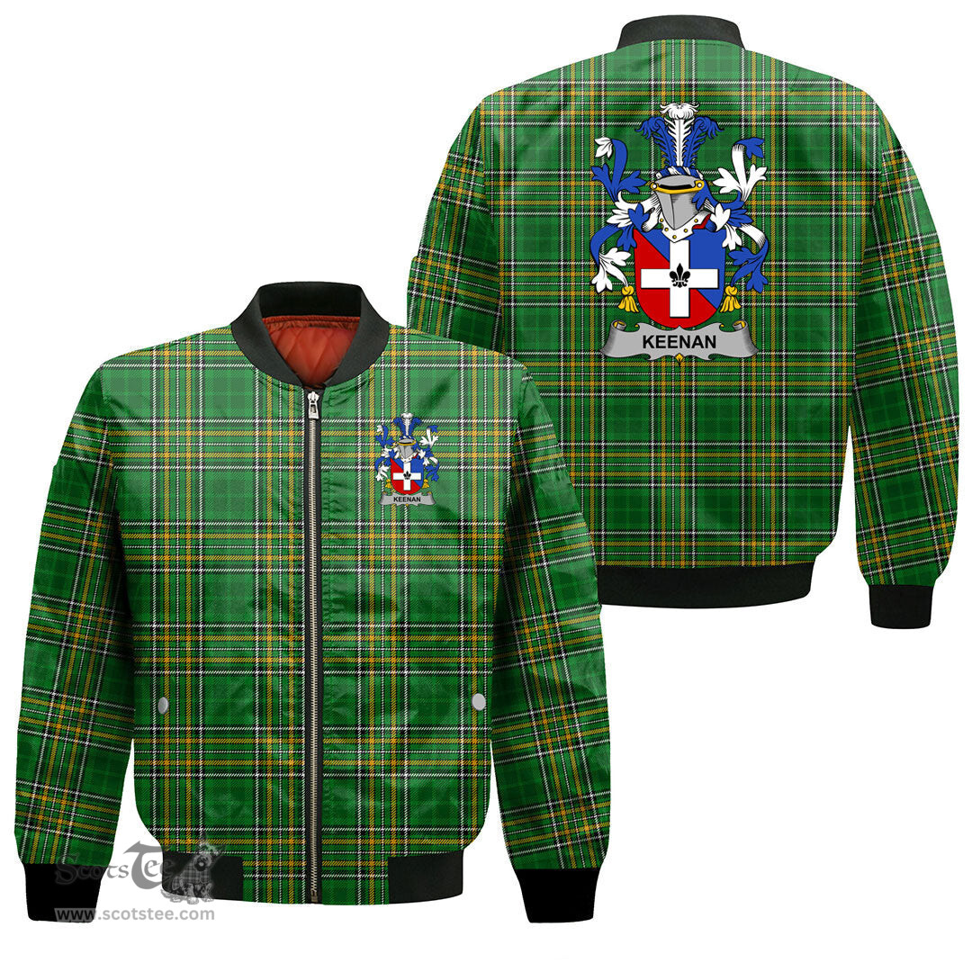 Irish Keenan or O Kinahan Coat of Arms Family Crest Ireland Bomber Jacket Irish National Tartan Irish County Jacket