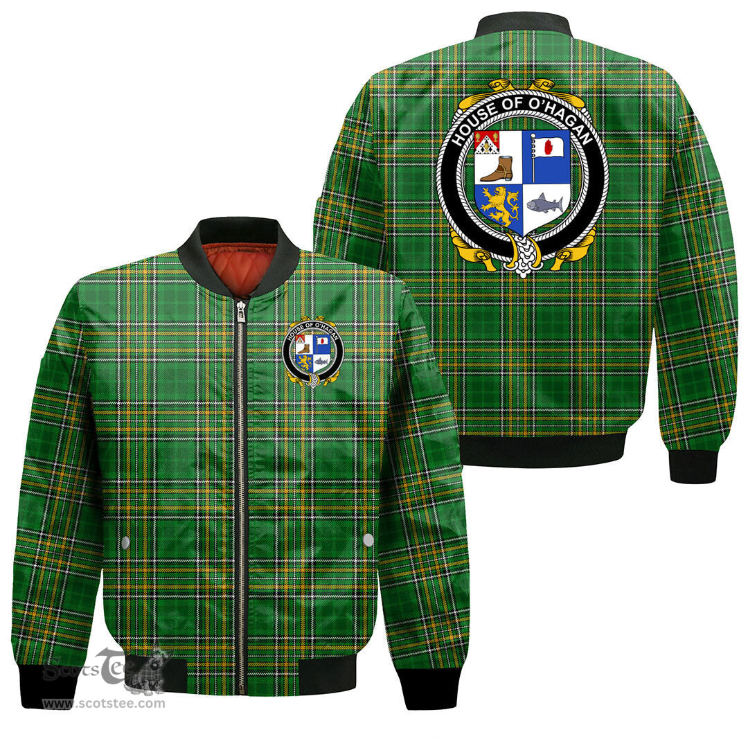 Irish House of O HAGAN Coat of Arms Family Crest Ireland Bomber Jacket Irish National Tartan Irish County Jacket