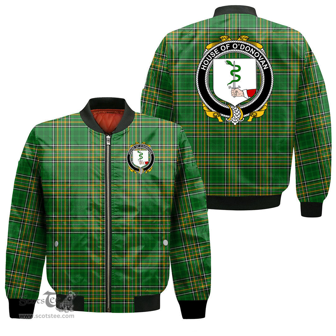 Irish House of O DONOVAN Coat of Arms Family Crest Ireland Bomber Jacket Irish National Tartan Irish County Jacket
