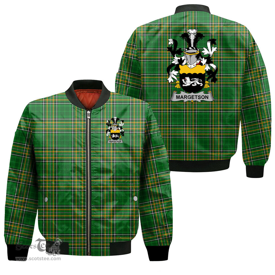 Irish Margetson Coat of Arms Family Crest Ireland Bomber Jacket Irish National Tartan Irish County Jacket