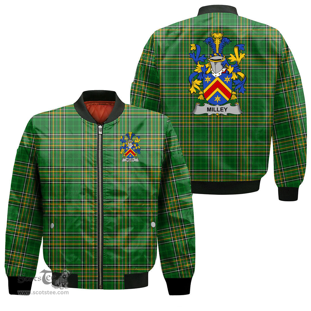 Irish Milley or O Millea Coat of Arms Family Crest Ireland Bomber Jacket Irish National Tartan Irish County Jacket