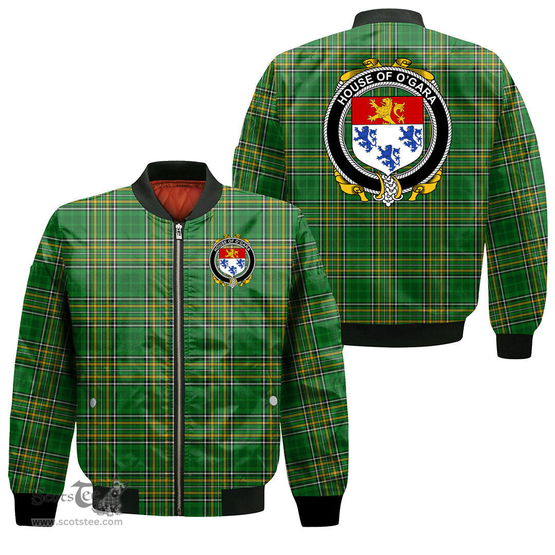 Irish House of O GARA Coat of Arms Family Crest Ireland Bomber Jacket Irish National Tartan Irish County Jacket