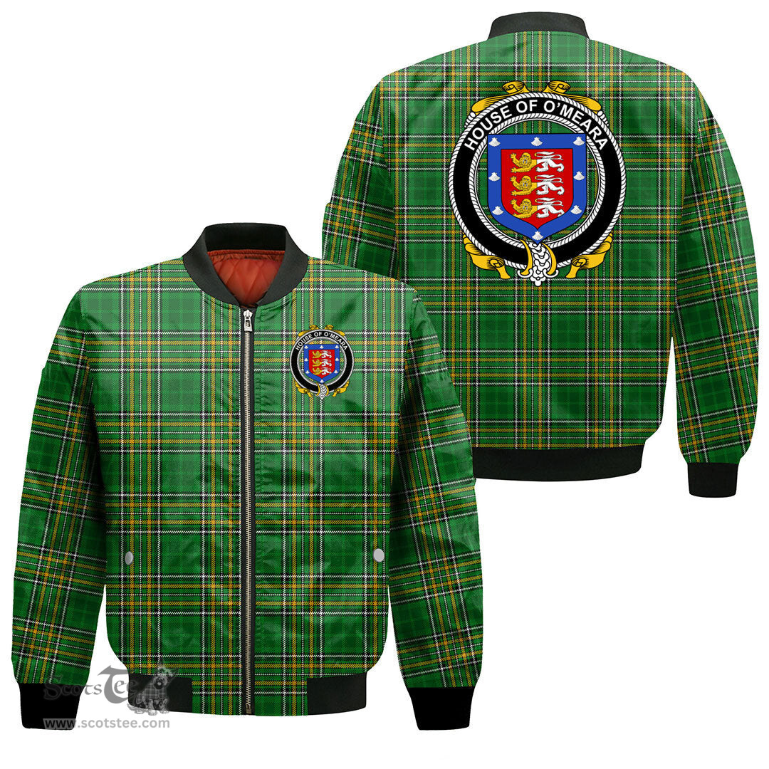 Irish House of O MEARA Coat of Arms Family Crest Ireland Bomber Jacket Irish National Tartan Irish County Jacket