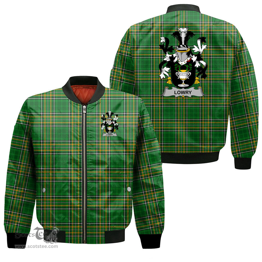 Irish Lowry or Lavery Coat of Arms Family Crest Ireland Bomber Jacket Irish National Tartan Irish County Jacket
