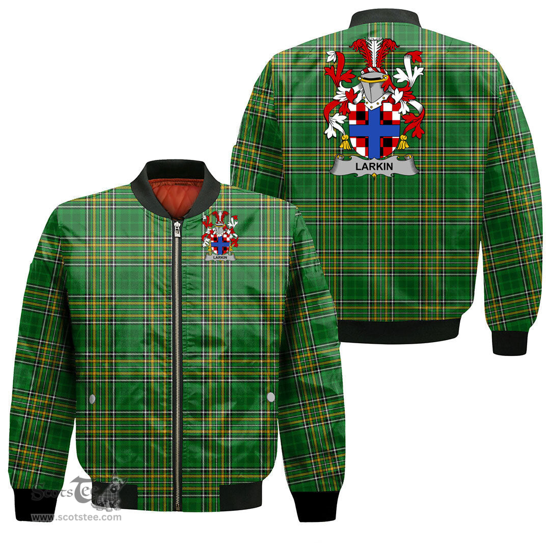 Irish Larkin or O Larkin Coat of Arms Family Crest Ireland Bomber Jacket Irish National Tartan Irish County Jacket