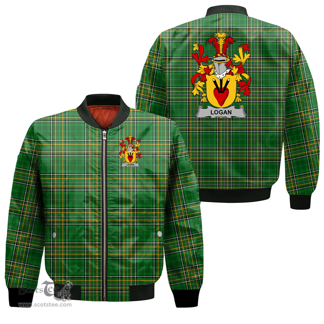 Irish Logan Coat of Arms Family Crest Ireland Bomber Jacket Irish National Tartan Irish County Jacket